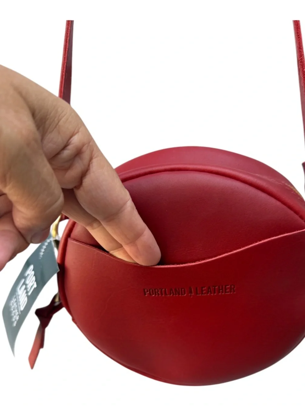 Portland Leather Red Round Circle Crossbody Bag NWT Genuine Leather